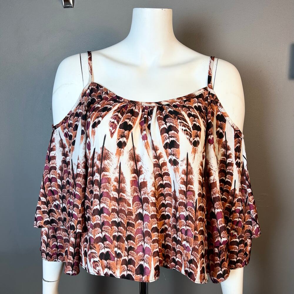 Show Me Your Mumu top small feather print off shoulder festival boho - Picture 1 of 9